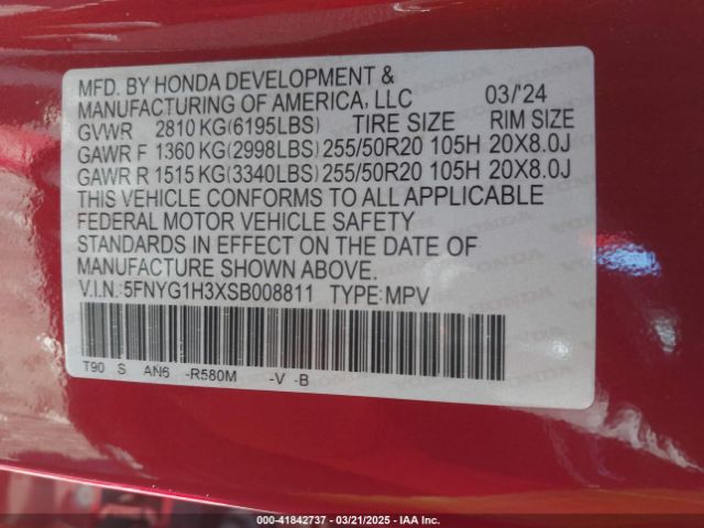 5FNYG1H3XSB008811 Honda Pilot Sport