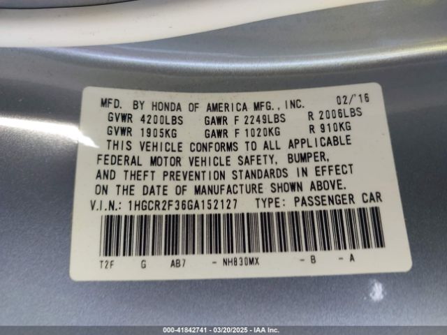 1HGCR2F36GA152127 Honda ACCORD LX