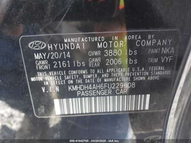 KMHDH4AH6FU229608 Hyundai Elantra Sport