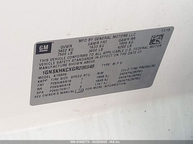 1GNSKHKCXGR206948 Chevrolet Suburban Lt