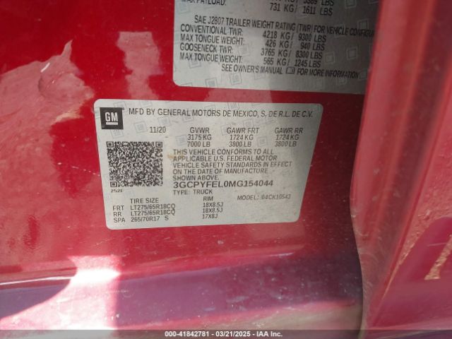 3GCPYFEL0MG154044 Chevrolet Silverado 1500 4wd  Short Bed Lt Trail Boss