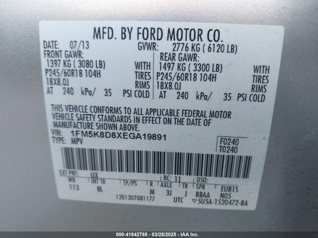 1FM5K8D8XEGA19891 Ford EXPLORER XLT