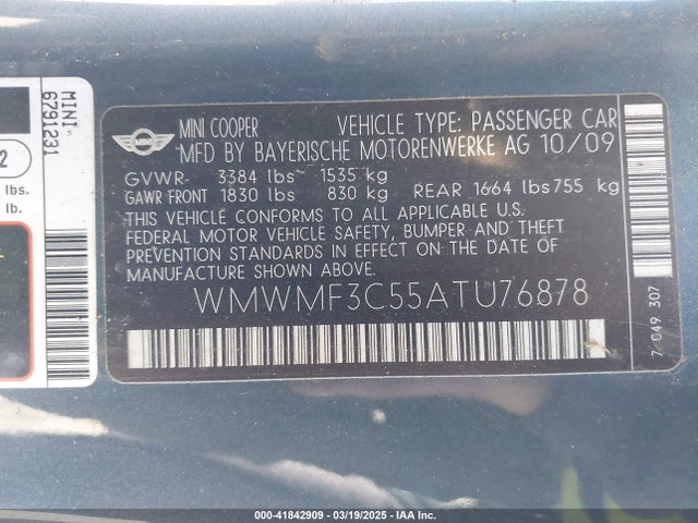 2010 MINI COOPER WMWMF3C55ATU76878 Photo 8