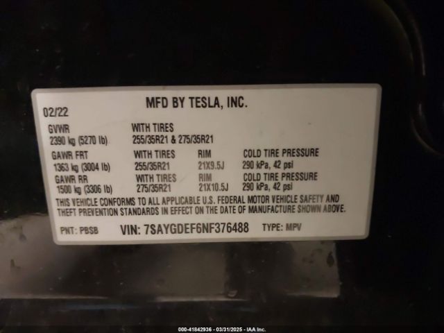 7SAYGDEF6NF376488 Tesla Model Y Performance Dual Motor All-wheel Drive