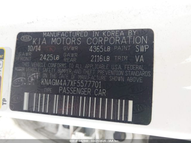 KNAGM4A7XF5577701 KIA Optima Lx