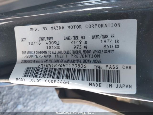JM1BN1K76H1120806 Mazda Mazda3 Sport