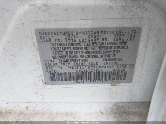 3N1AB7AP5EY312995 Nissan SENTRA S