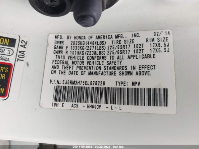 5J6RM3H75EL028228 Honda Cr-v Ex-l