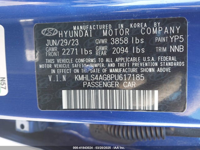 KMHLS4AG8PU617185 Hyundai ELANTRA SEL