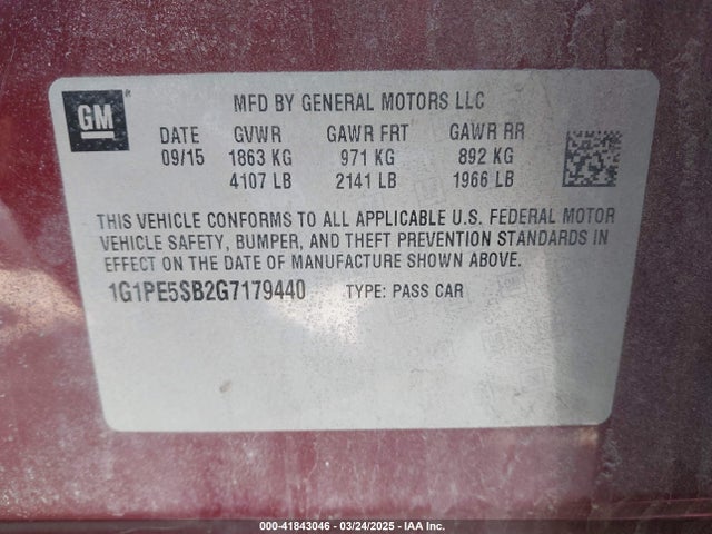 1G1PE5SB2G7179440 Chevrolet Cruze Limited 1lt Auto