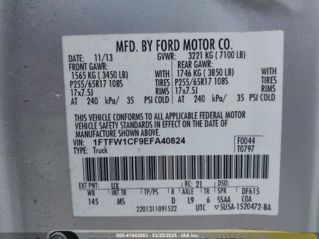 1FTFW1CF9EFA40824 Ford F-150 Xlt