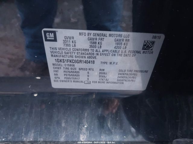 1GKS1FKC6GR140418 GMC Yukon Xl Sle