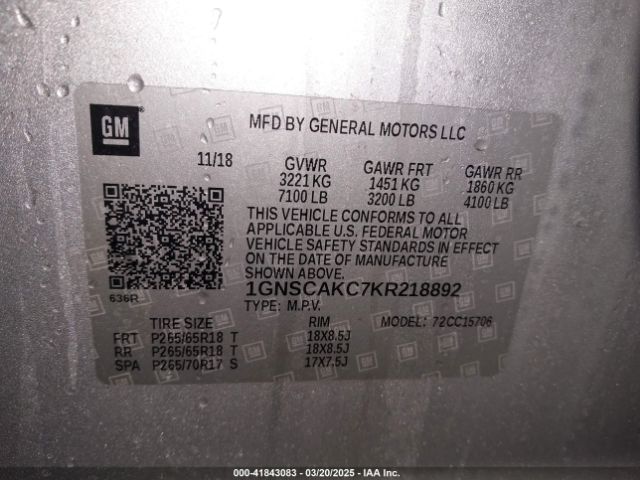1GNSCAKC7KR218892 Chevrolet Tahoe Ls