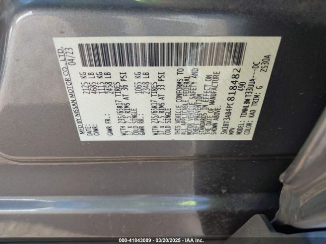 5N1BT3AB4PC818482 Nissan Rogue S Intelligent Awd