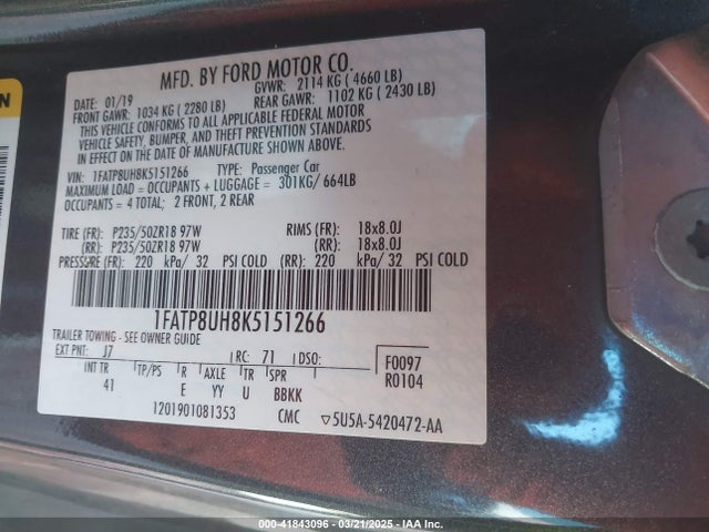 1FATP8UH8K5151266 Ford 4v