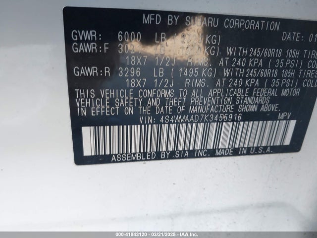 4S4WMAAD7K3455916 Subaru Ascent