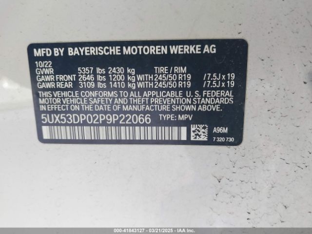 5UX53DP02P9P22066 BMW X3 Xdrive30i