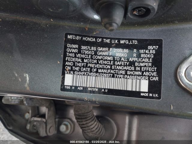 SHHFK7H55HU229377 Honda CIVIC EX