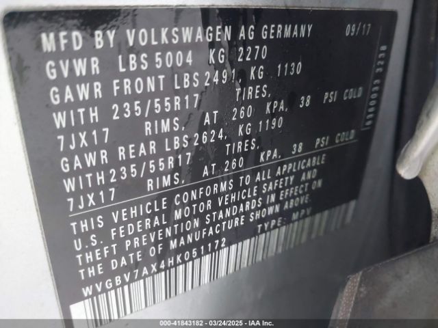 WVGBV7AX4HK051172 Volkswagen Tiguan 2.0t/2.0t S