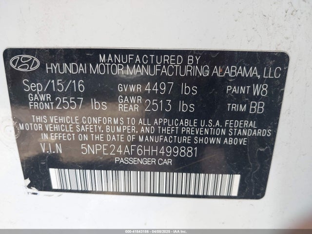 5NPE24AF6HH499881 Hyundai SONATA SE