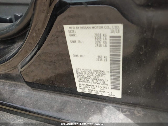 1N4BL4DW6KC135951 Nissan Altima 2.5 Sv
