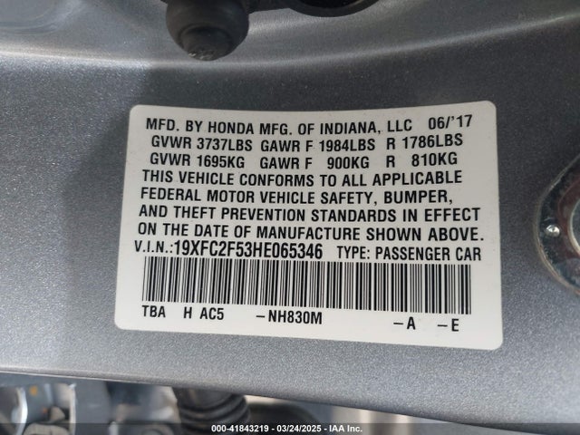 19XFC2F53HE065346 Honda Civic Lx