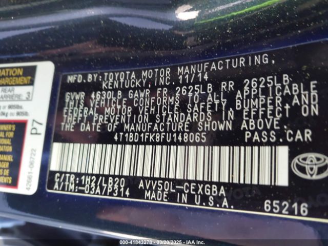 4T1BD1FK8FU148065 Toyota Camry Hybrid Xle