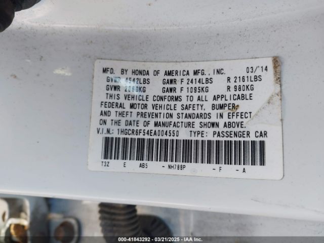 1HGCR6F54EA004550 Honda Accord Hybrid Ex-l