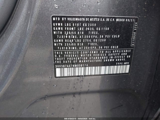 3VV3B7AX7NM008114 Volkswagen Tiguan 2.0t Se