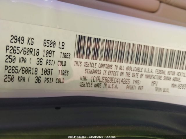 1C4RJEBG9EC414265 Jeep Grand Cherokee Limited