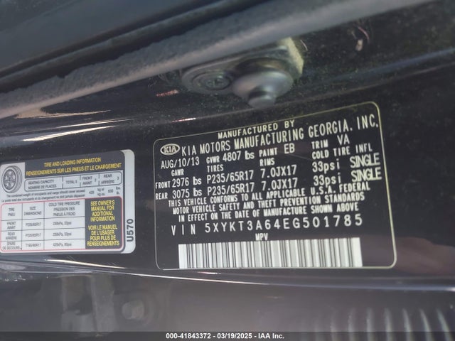 5XYKT3A64EG501785 KIA SORENTO LX