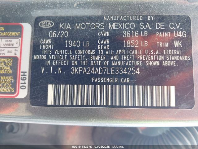 3KPA24AD7LE334254 KIA RIO S