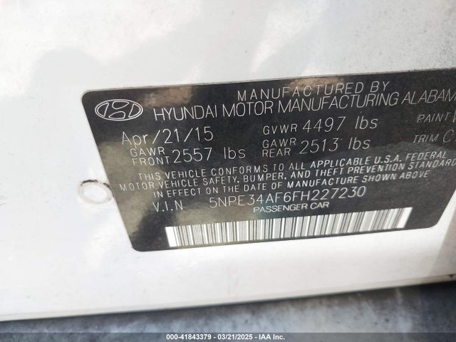 5NPE34AF6FH227230 Hyundai Sonata Limited