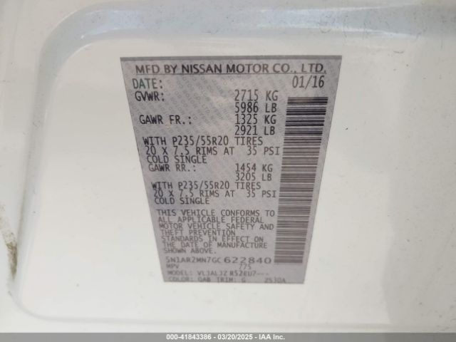5N1AR2MN7GC622840 Nissan Pathfinder Platinum