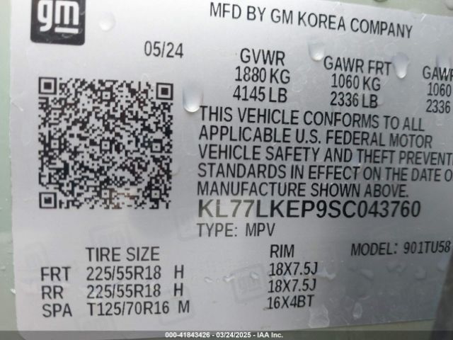 KL77LKEP9SC043760 Chevrolet Trax Fwd Activ