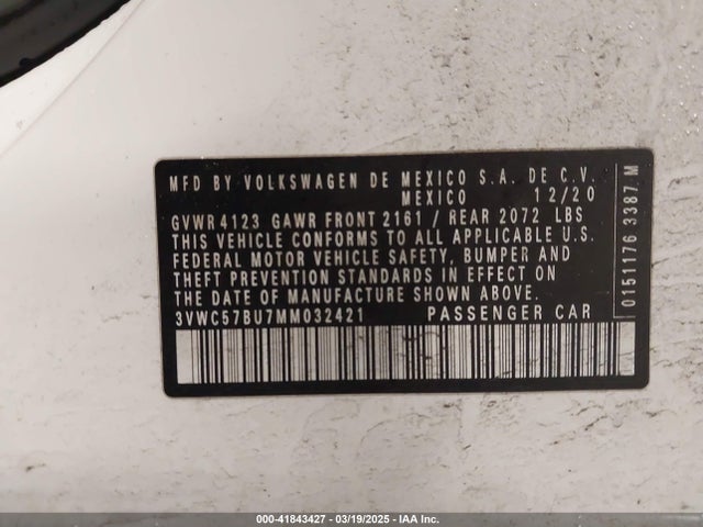 3VWC57BU7MM032421 Volkswagen Jetta 1.4t R-line/1.4t S/1.4t Se