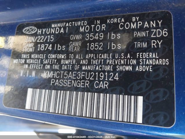 KMHCT5AE3FU219124 Hyundai ACCENT GS
