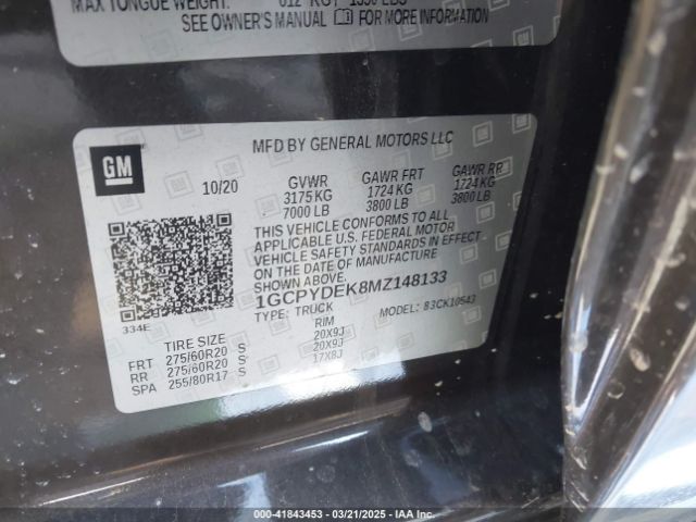 1GCPYDEK8MZ148133 Chevrolet Silverado 1500 4wd  Short Bed Lt