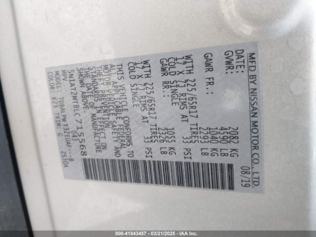 5N1AT2MT8LC715568 Nissan Rogue S Fwd