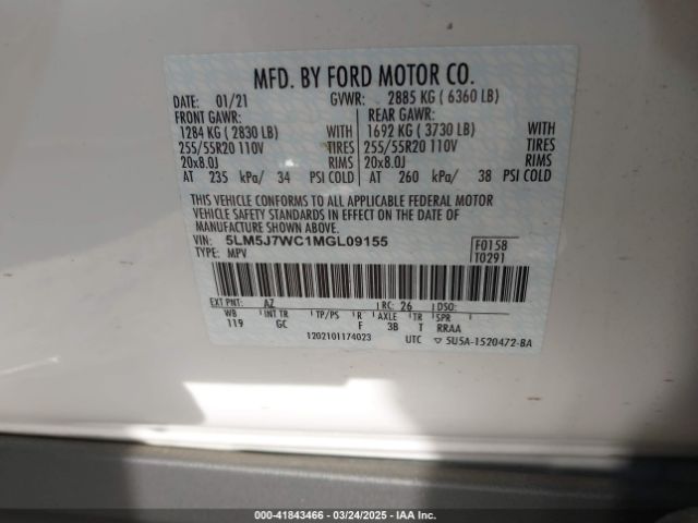 5LM5J7WC1MGL09155 Lincoln Aviator Reserve