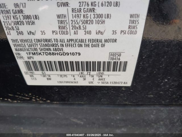 1FM5K7D88HGD91079 Ford EXPLORER XLT