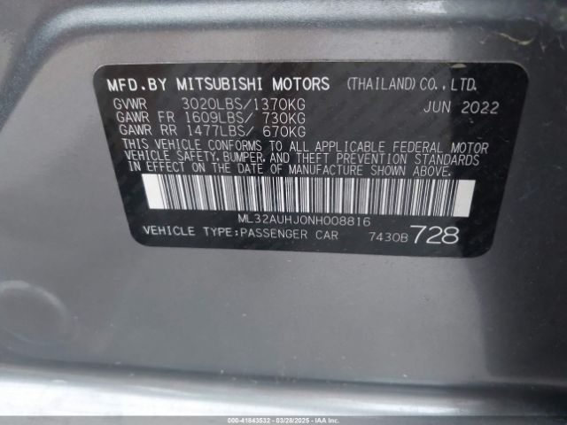 2022 MITSUBISHI MIRAGE ML32AUHJ0NH008816 Photo 8