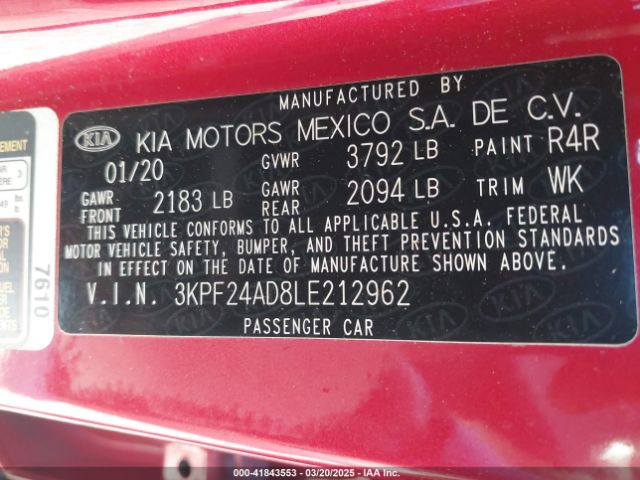 3KPF24AD8LE212962 KIA Forte Lxs