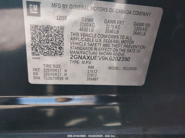 2GNAXUEV9K6202350 Chevrolet EQUINOX LT