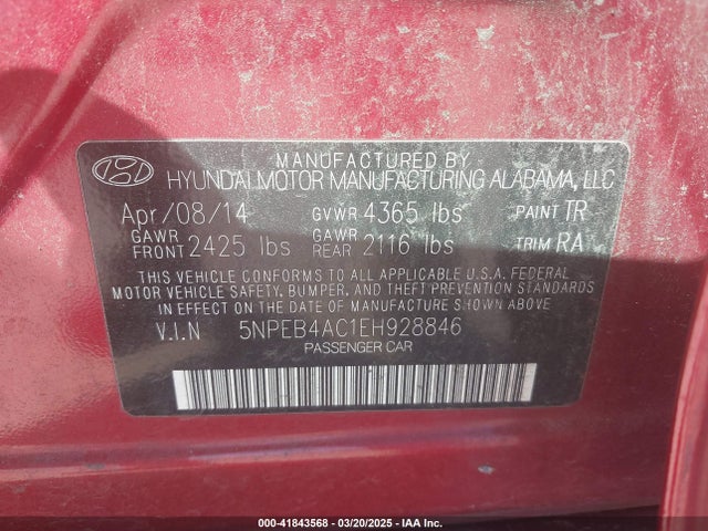 5NPEB4AC1EH928846 Hyundai SONATA GLS