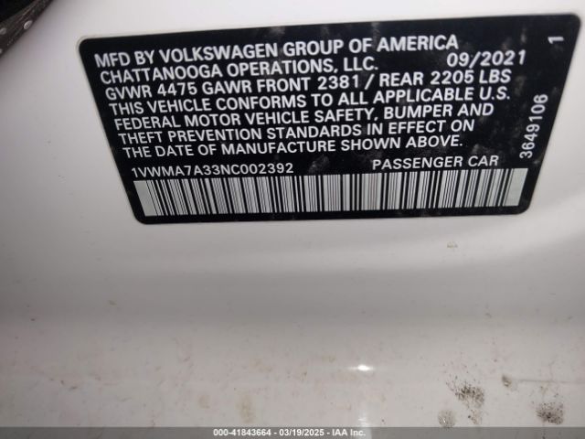 1VWMA7A33NC002392 Volkswagen Passat 2.0t R-line