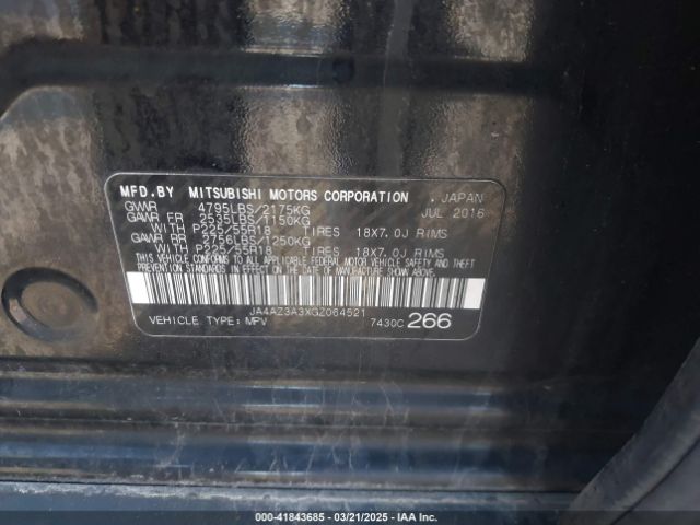 2016 MITSUBISHI OUTLANDER JA4AZ3A3XGZ064521 Photo 8