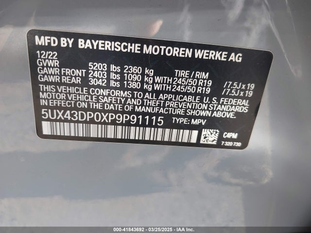 5UX43DP0XP9P91115 BMW X3