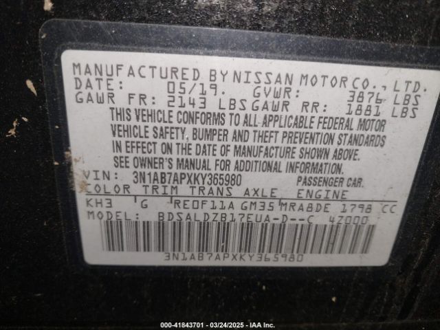3N1AB7APXKY365980 Nissan SENTRA SV