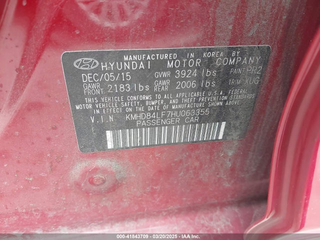 KMHD84LF7HU063355 Hyundai ELANTRA SE